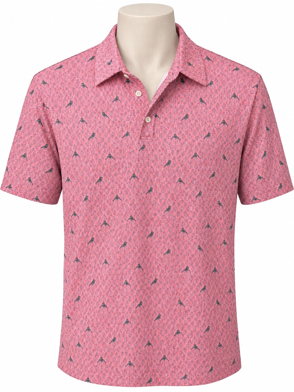 Greg Norman Play Dry Pink Bird Print Golf Polo Shirt XL NWT